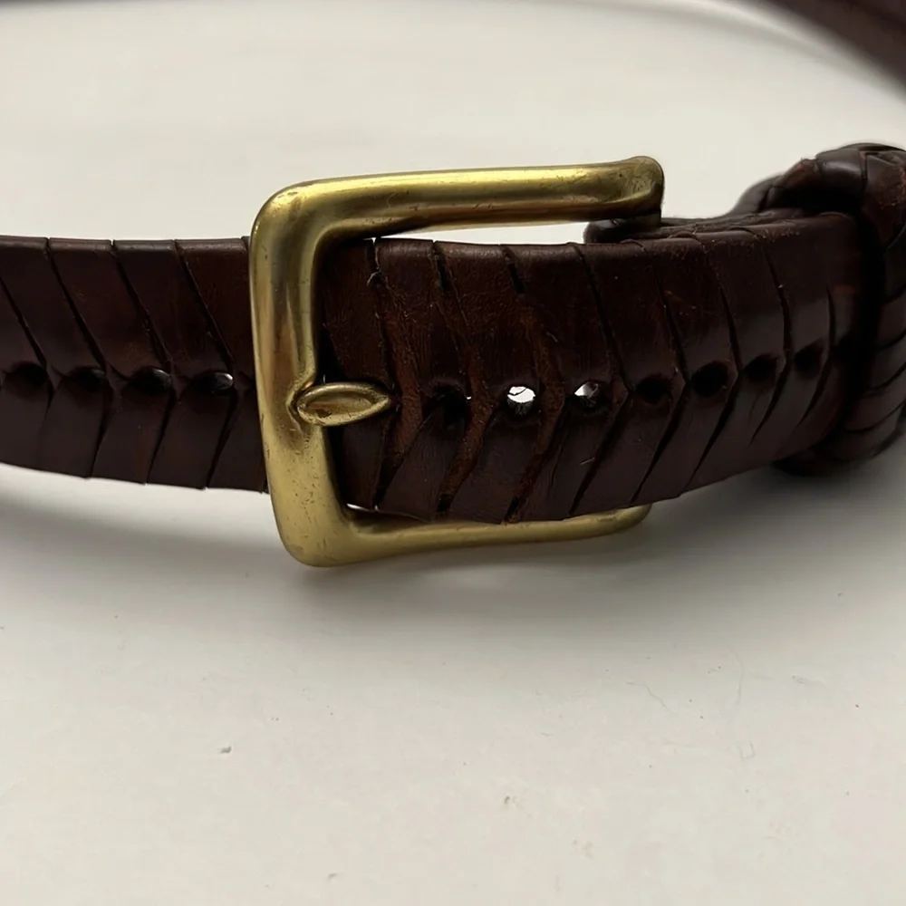 Brighton Men’s Heavy Solid Brass and Leather Braided Belt Size 38